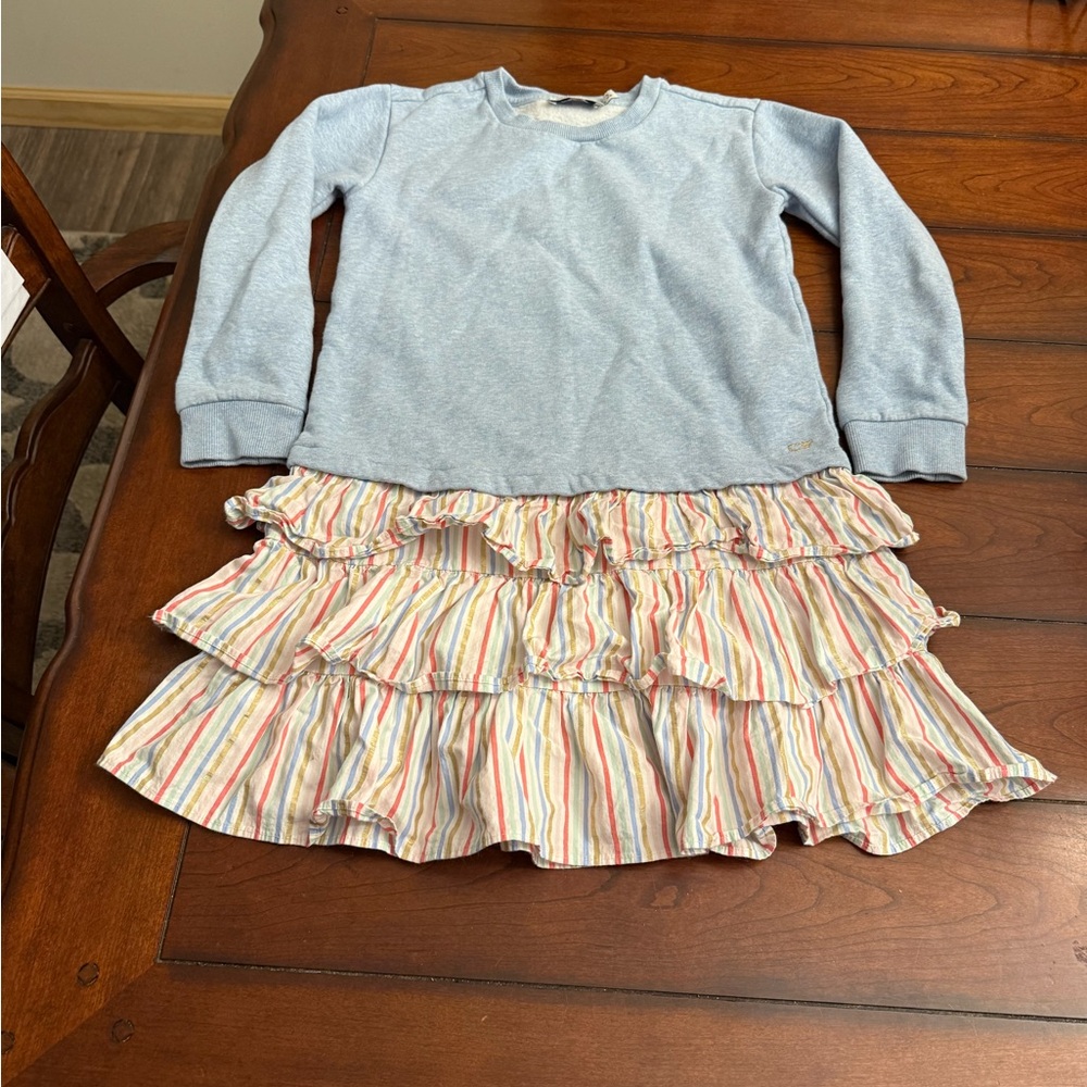 Vineyard Vines‎ Blue Sweater with Striped Ruffle Skirt - Picture 2 of 5